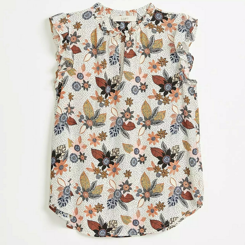 LOFT Petite Ruffle Split Neck Top Size XS
